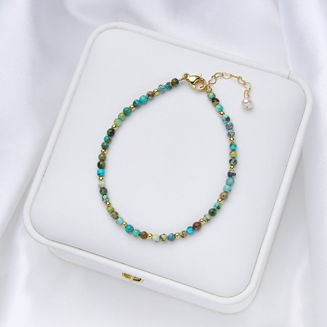 Calming Handcrafted Natural Stones Bracelet with 14K Gold