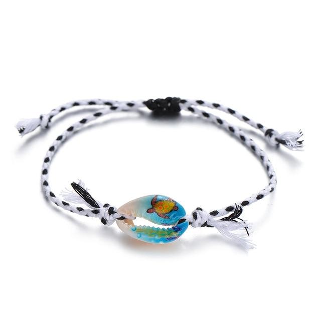 Printed Cowrie  Shell & Braided Cotton Rope  SUMMER FUN Boho Charm Bracelet-25 Styles/Colors