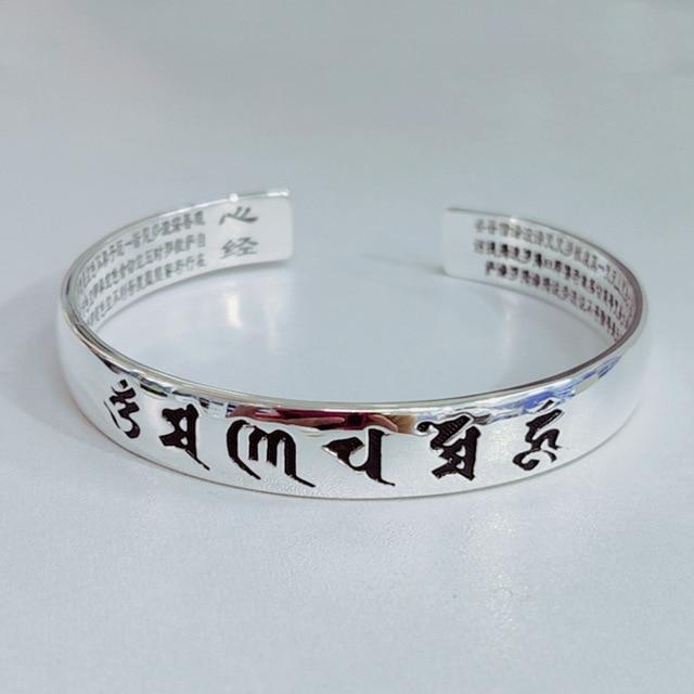 THAI SILVER 6 Syllable OM & HEART SUTRA SPIRITUAL Bangle