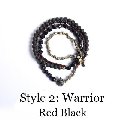 Blue Sandstone ,Lava Stone, Braid & Pyrite Stone 'NEVER GIVE UP' Spartan Spirit Wrap Bracelet