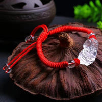 Thumbnail for Hand Carved Clear Quartz FENG SHUI PIXIU 'AMPLIFIED PROSPERITY' Red Rope Bracelet