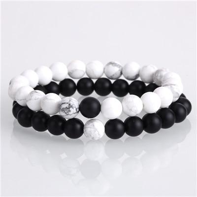 Natural Lava, Onyx & Howlite Stone 2 pc Couples DISTANCE BRACELETS Set