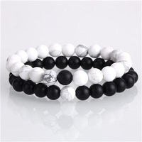 Thumbnail for Natural Lava, Onyx & Howlite Stone 2 pc Couples DISTANCE BRACELETS Set