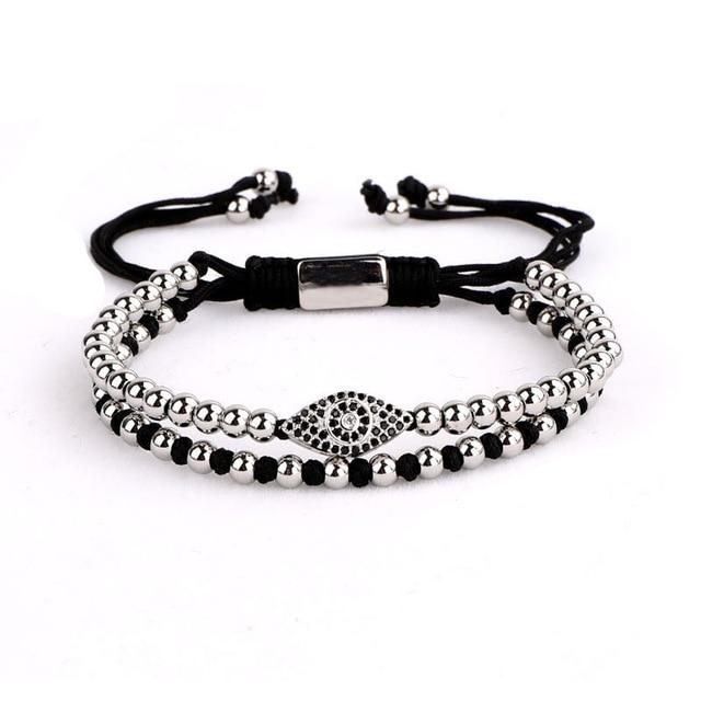 Luxury Stainless Steel & CZ Unisex EVIL EYE PROTECTION Bracelet like the Celebs-4 Metal Colors