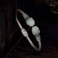 Thumbnail for Ethnic Thai Silver 'READY TO BLOOM' Jade Bangle