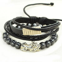 Thumbnail for 2 pc Multi-Layer Feng Shui  WEALTH PIXIU, Leather & Hematite Men's Bracelet Set