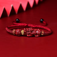 Thumbnail for Purple Cinnabar FENG SHUI Pixiu & Ancient Coin Charm Rope Bracelet