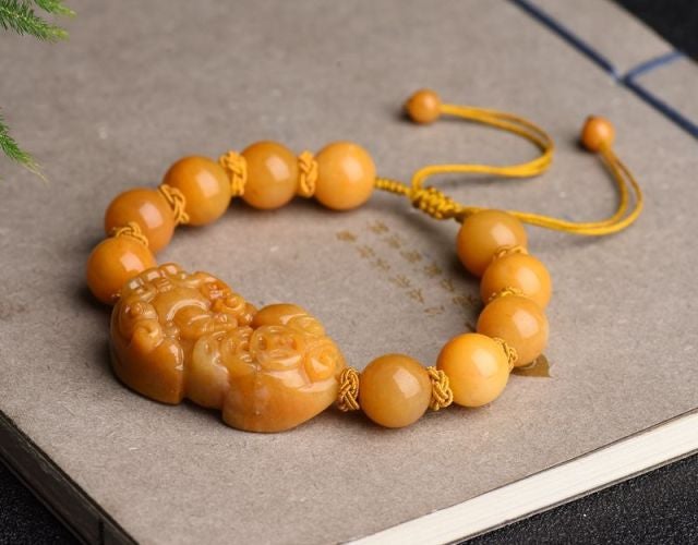 Natural Yellow Jade Pixiu 'SELF-CONFIDENCE' Rope Bracelet