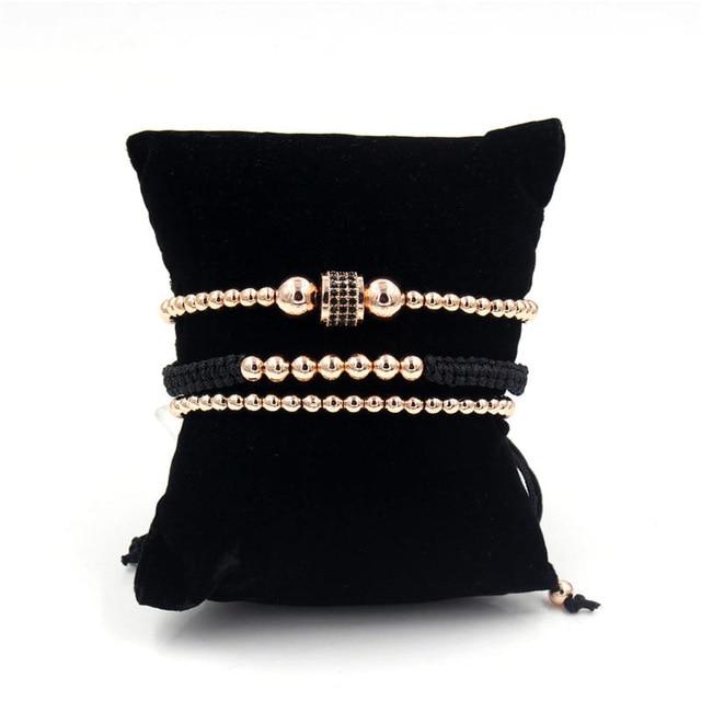 Luxury 3pc CZ & Copper Bead Bracelet Set- Silver, Gold, Rose & Black Options