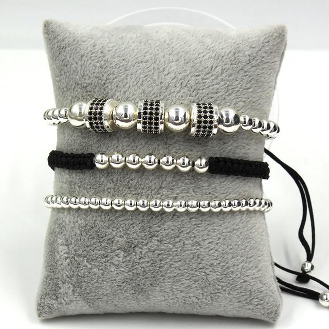 Luxury 3pc CZ & Copper Bead Bracelet Set- Silver, Gold, Rose & Black Options