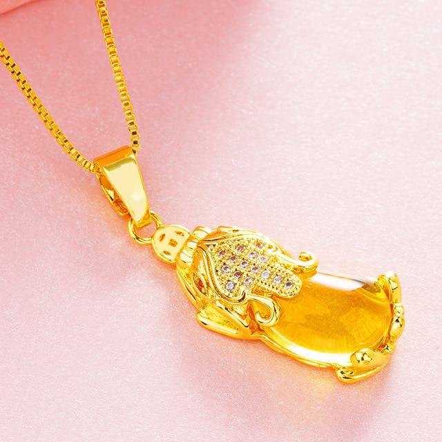 18k Gold Plated ATTRACT ABUNDANCE PIXIU & Agate Stone Necklace