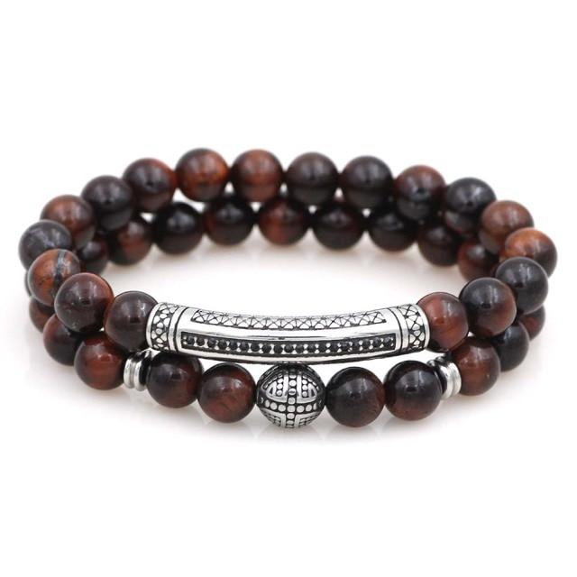 Luxury No Fade Titanium Steel Tiger Eye Stone UBER PROTECTION 2pc Bracelet Set- 7 NEW STONE COLORS