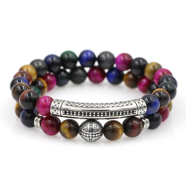 Luxury No Fade Titanium Steel Tiger Eye Stone UBER PROTECTION 2pc Bracelet Set- 7 NEW STONE COLORS