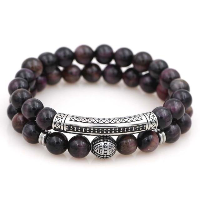 Luxury No Fade Titanium Steel Tiger Eye Stone UBER PROTECTION 2pc Bracelet Set- 7 NEW STONE COLORS