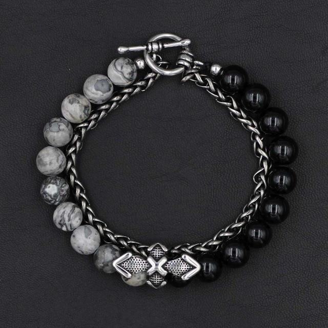 Stainless Steel & Natural Stone Cross Bracelet