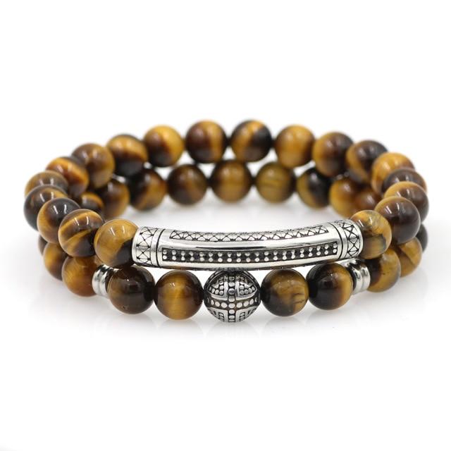 Luxury No Fade Titanium Steel Tiger Eye Stone UBER PROTECTION 2pc Bracelet Set- 7 NEW STONE COLORS