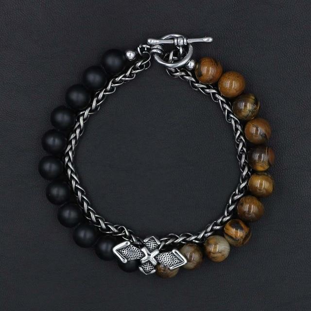 Stainless Steel & Natural Stone Cross Bracelet