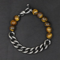 Thumbnail for Retro Stainless Steel & Skull Clasp with 10mm Natural Stones 'VITALITY' Bracelet- we can make ANY SIZE!