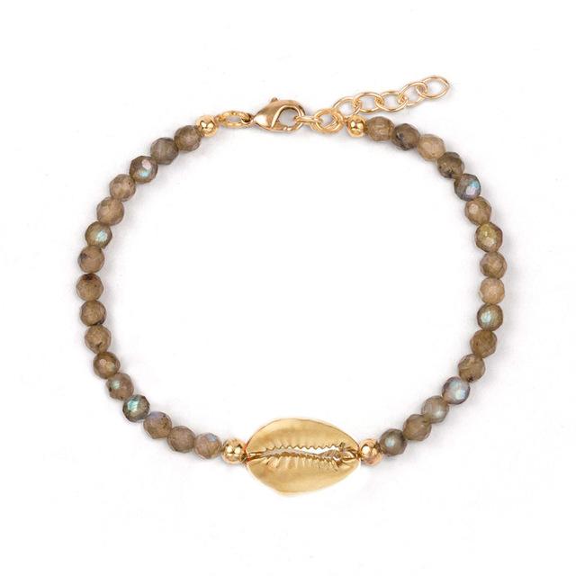 ANCIENT MONEY Gold Cowry Shell & Natural Stone Bracelet