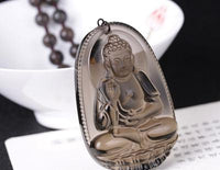 Thumbnail for Natural Ice Black Obsidian Carved Buddha Necklace