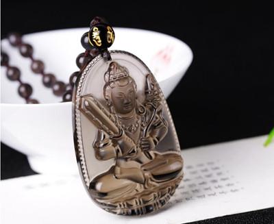 Natural Ice Black Obsidian Carved Buddha Necklace