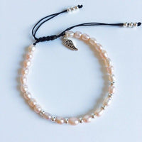 Thumbnail for Freshwater Pink Baroque Pearls & Sterling Silver Wing SINCERITY Rope Bracelet