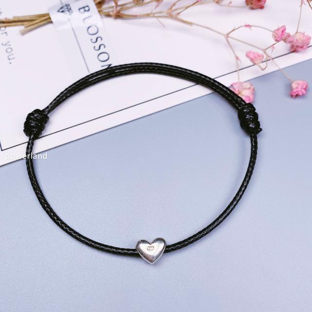 Wax Rope & 925 Sterling Silver CUTE LUCKY HEART Bracelet