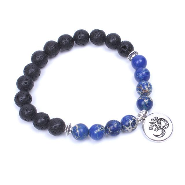 Lava stone Tibetan silver OM charm Energy Bracelet