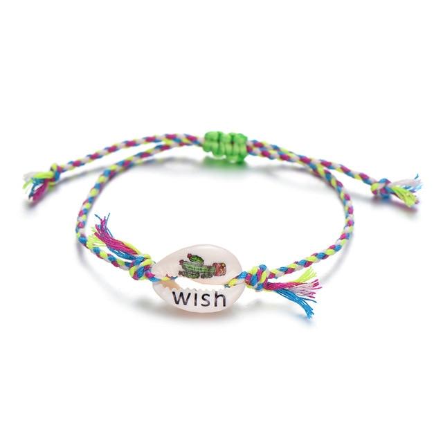 Printed Cowrie  Shell & Braided Cotton Rope  SUMMER FUN Boho Charm Bracelet-25 Styles/Colors