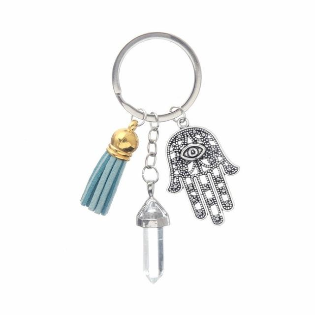 Healing Crystals and Hand of Fatima Keychain