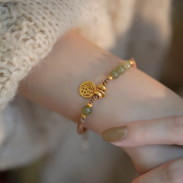 Lucky Jade with Woven 'No Adversity' Rope Bracelet