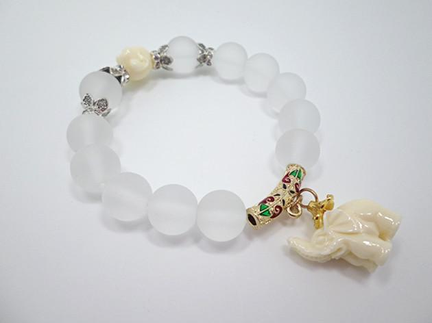 Crystal Elephant Matte Stone Bead Bracelet