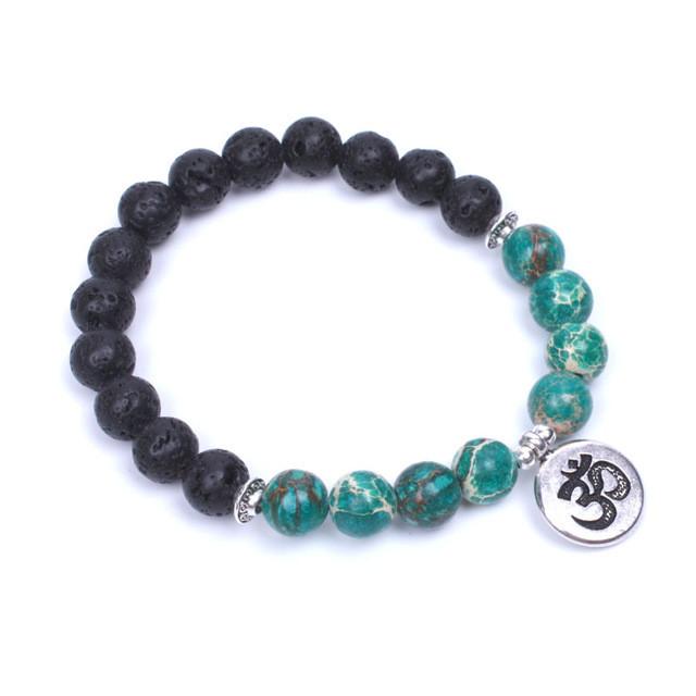 Lava stone Tibetan silver OM charm Energy Bracelet