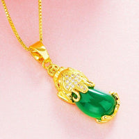 Thumbnail for 18k Gold Plated ATTRACT ABUNDANCE PIXIU & Agate Stone Necklace