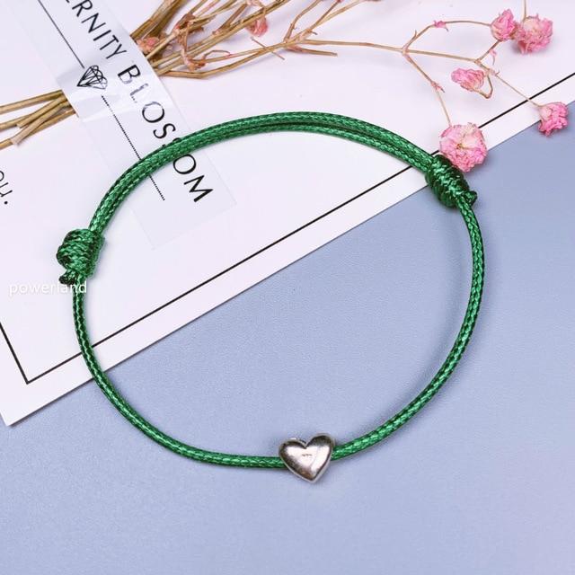 Wax Rope & 925 Sterling Silver CUTE LUCKY HEART Bracelet