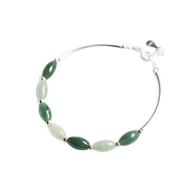 Sterling Silver & Natural Burmese Jadeite HEALING Bracelet