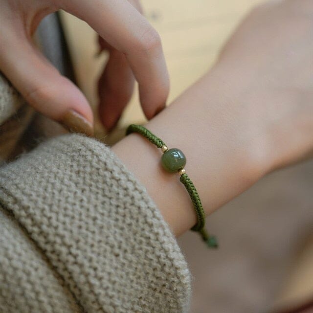 Lucky Jade with Woven 'No Adversity' Rope Bracelet