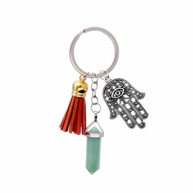 Healing Crystals and Hand of Fatima Keychain