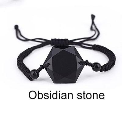 Blue Sandstone /Black Obsidian Cubic Hexagram NO NEGATIVITY Rope Bracelet