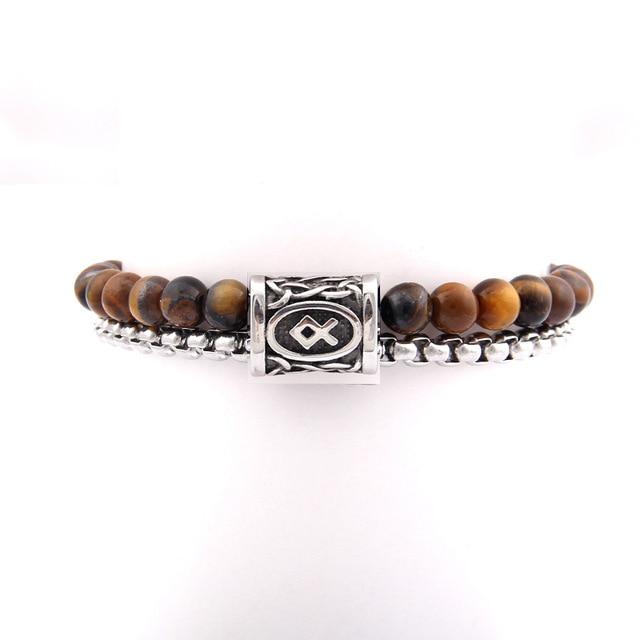 Stainless Steel ,Natural Tiger Eye/Obsidian STONE & VIKING RUNE Men's Bracelet