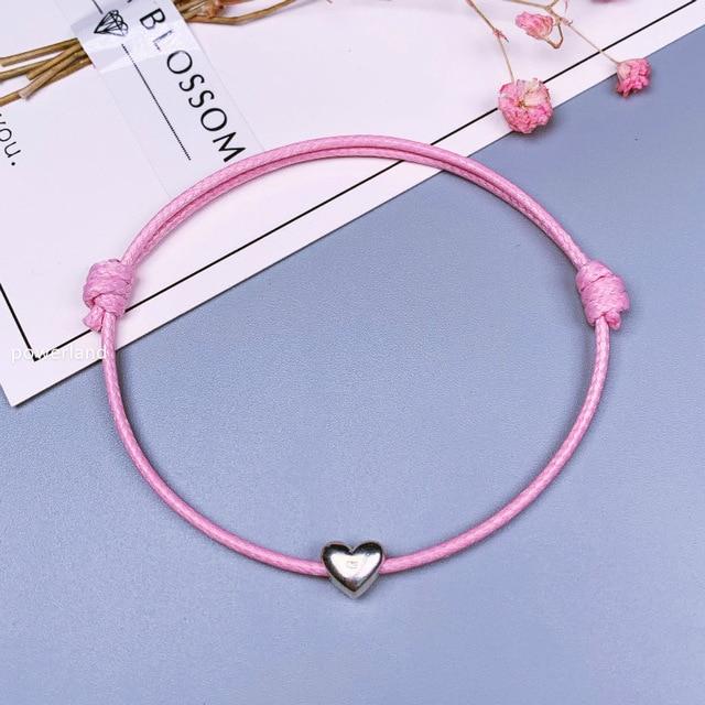 Wax Rope & 925 Sterling Silver CUTE LUCKY HEART Bracelet