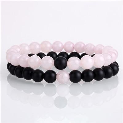 Natural Lava, Onyx & Howlite Stone 2 pc Couples DISTANCE BRACELETS Set