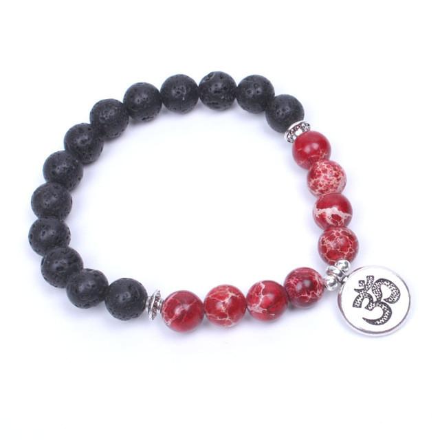 Lava stone Tibetan silver OM charm Energy Bracelet