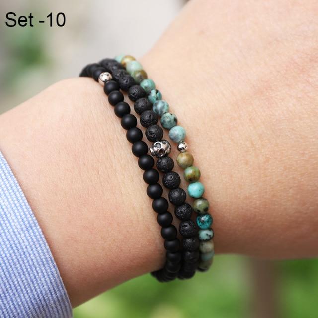 Stylish Steel & Stone 3 pc Minimalist Men's Bracelet Set-11 Styles