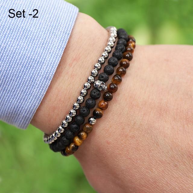 Stylish Steel & Stone 3 pc Minimalist Men's Bracelet Set-11 Styles