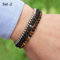 Thumbnail for Stylish Steel & Stone 3 pc Minimalist Men's Bracelet Set-11 Styles