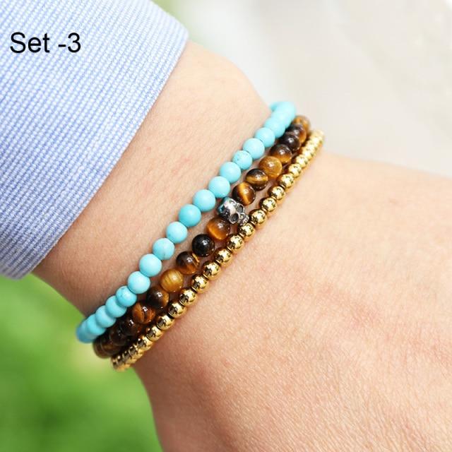 Stylish Steel & Stone 3 pc Minimalist Men's Bracelet Set-11 Styles