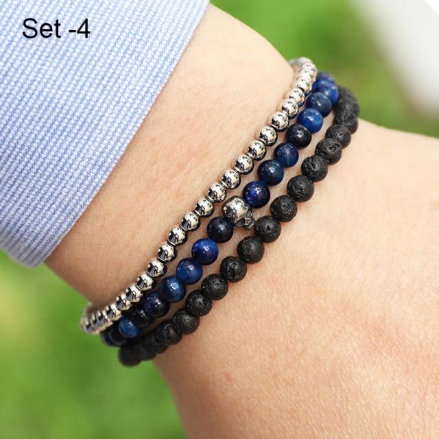 Stylish Steel & Stone 3 pc Minimalist Men's Bracelet Set-11 Styles