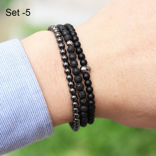 Stylish Steel & Stone 3 pc Minimalist Men's Bracelet Set-11 Styles