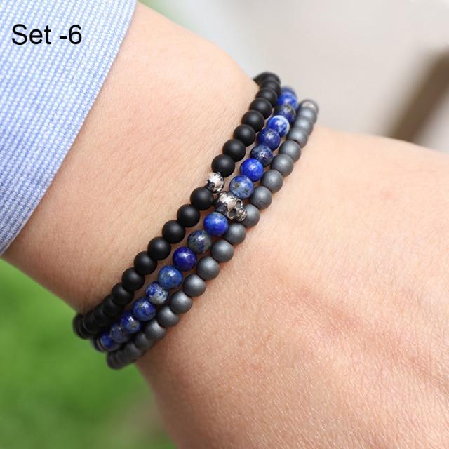 Stylish Steel & Stone 3 pc Minimalist Men's Bracelet Set-11 Styles